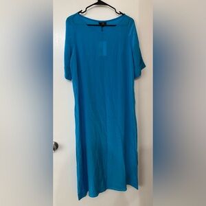 Women Silk Relaxed Fit Short Sleeve Maxi Dress Size Small Lagen look Relaxed